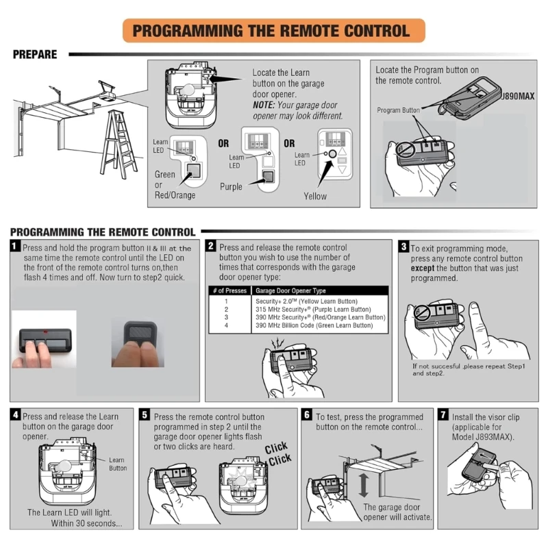2 For Chamberlain LiftMaster Garage Door Opener Remote 893LM 953EV-P2 Learn