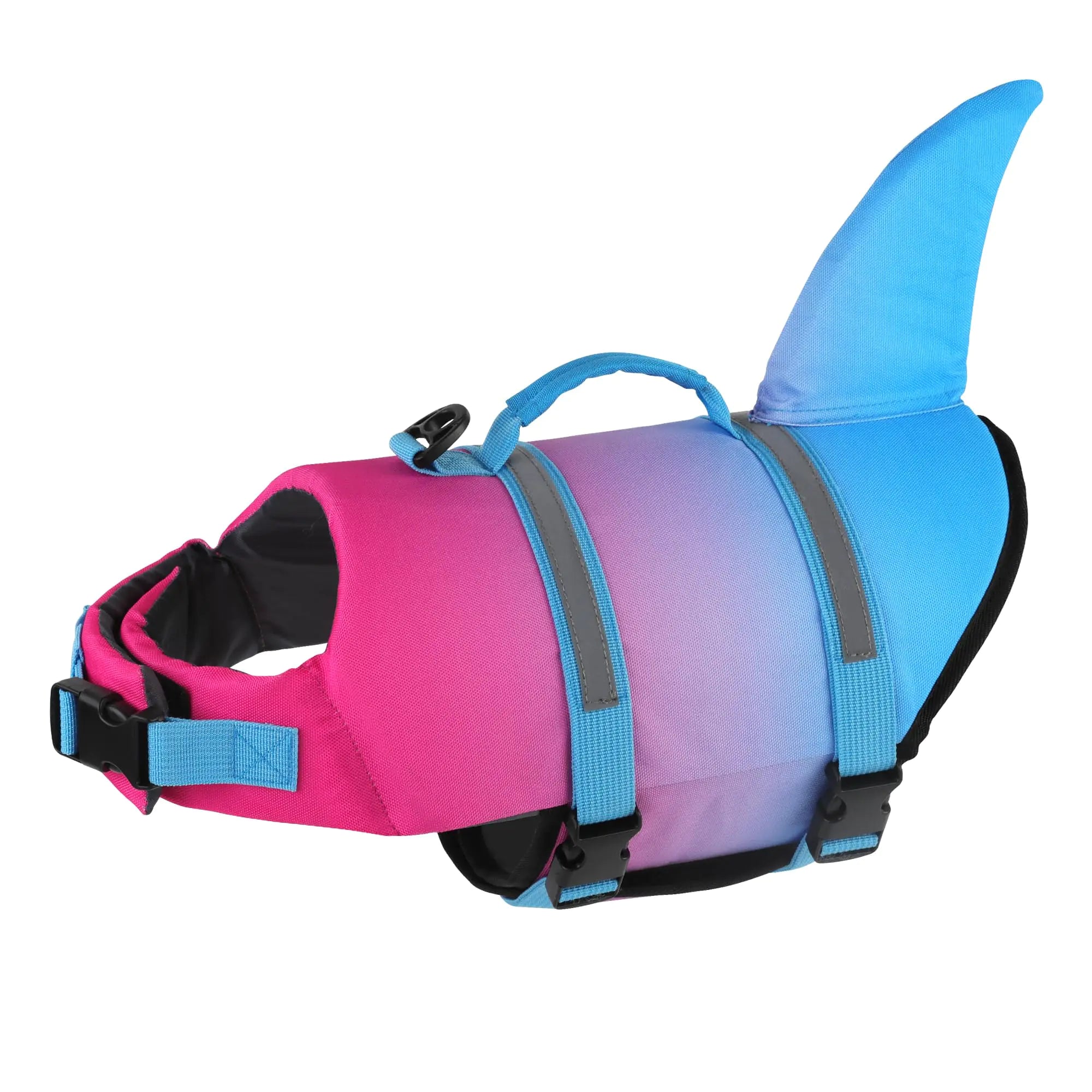 Dogcheer Dog Life Jacket Cute Shark Dog Life Vest for Swimming Boating with Superior Buoyancy and Rescue Handle Adjustable Puppy Swim Vest for Small Medium Large Dogs - Gradient Red Blue XL